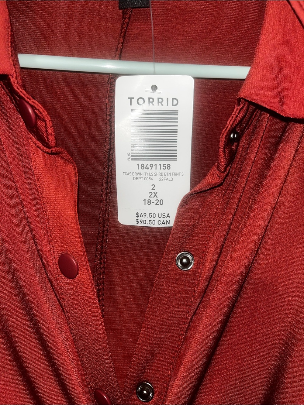 Torrid Ruched Button-Front Dress in Brick Red - Picture 3 of 5